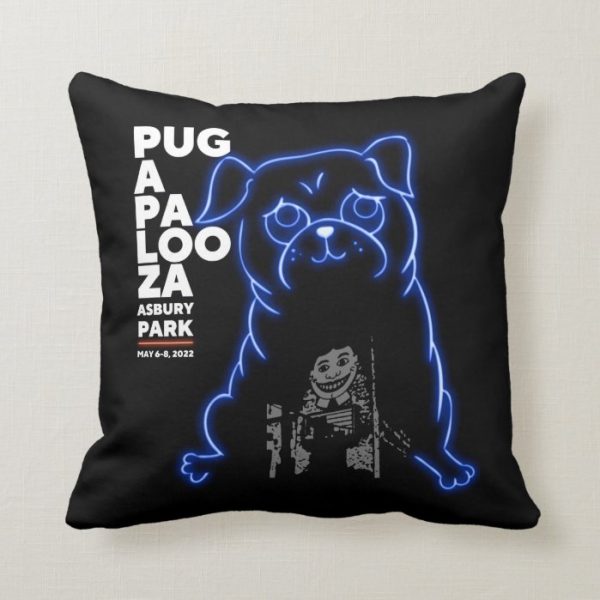Pugapalooza Asbury Park Throw Pillow